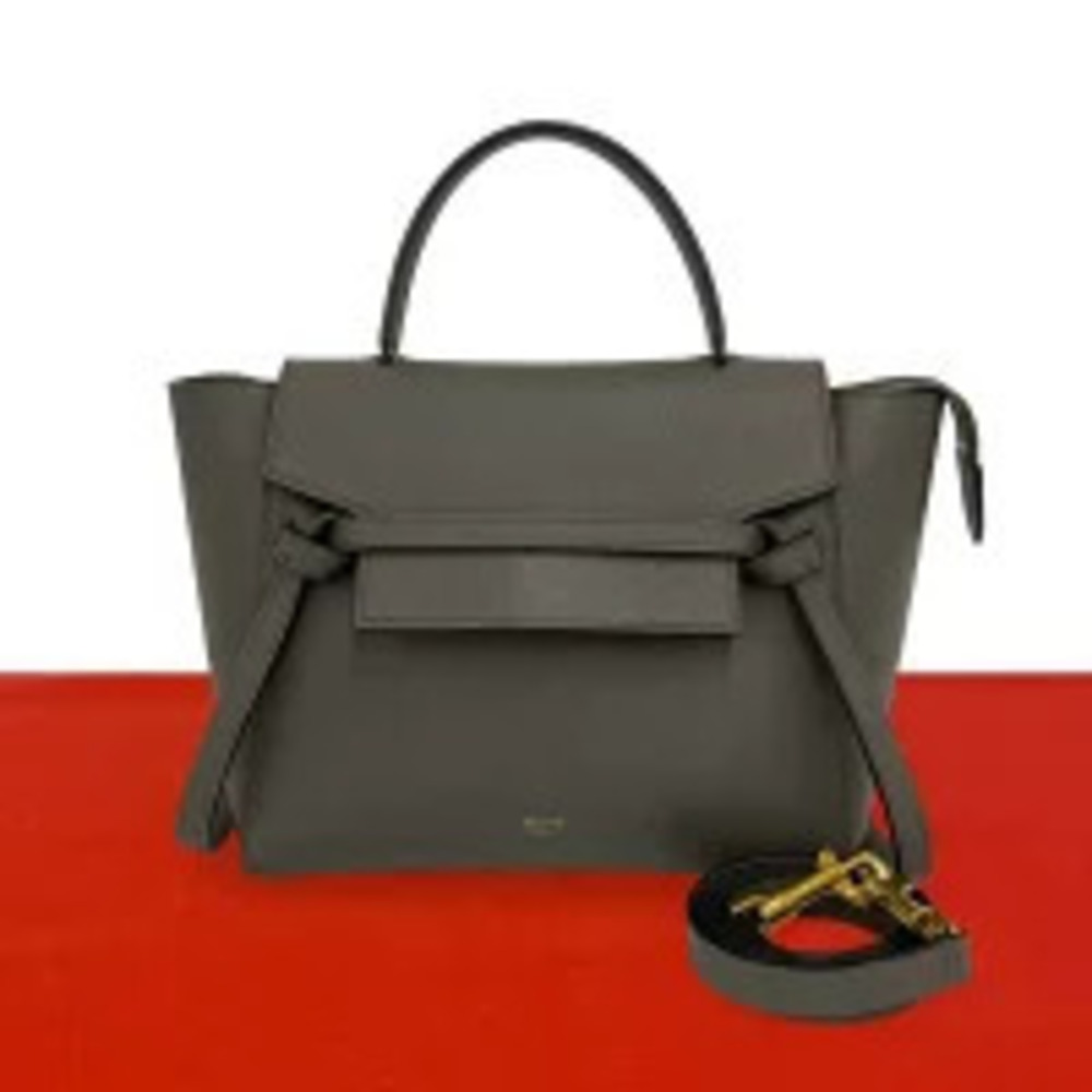 Celine Belt 2way Calfskin Leather Bag Leather Shoulder Handbag Tote Gray